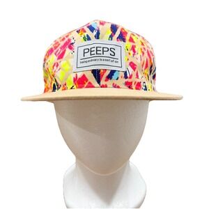 PEEPS Snapback Hat Neon Abstract Print Flat Brim Adjustable Cap Streetwear